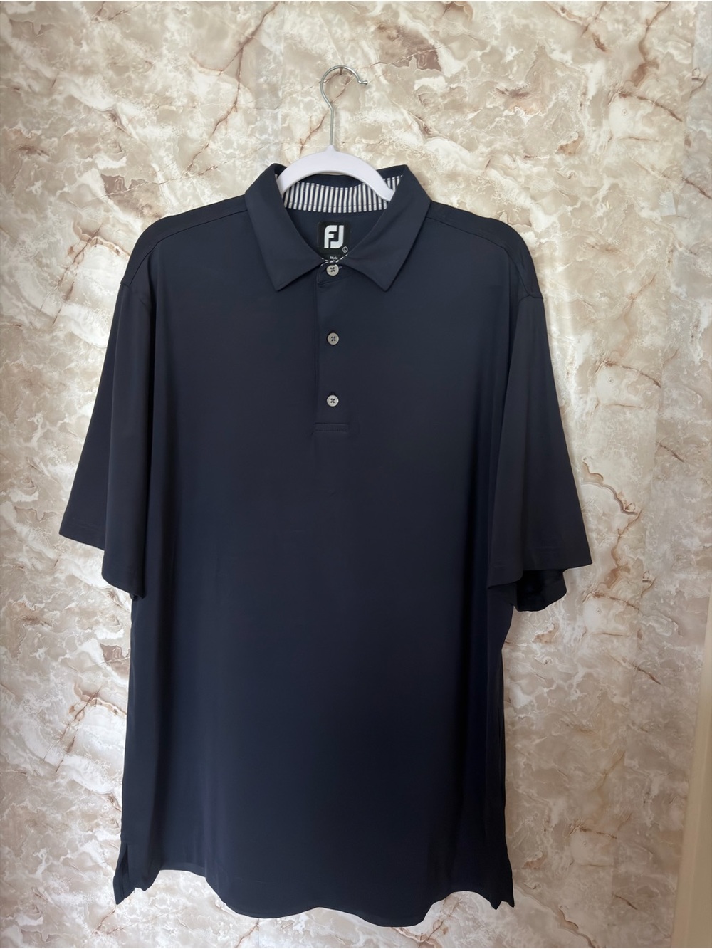 FootJoy Black Men's Golf Polo with Striped Collar Trim